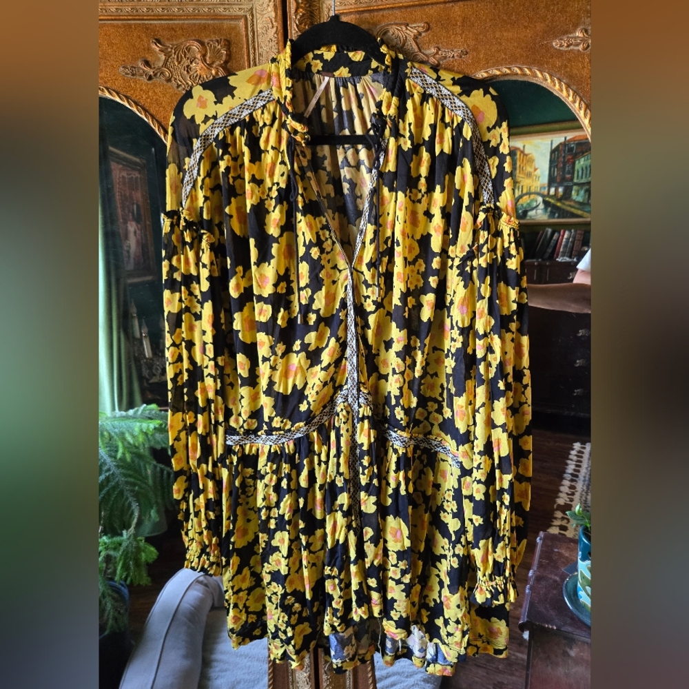 Floral Black and Yellow Dress